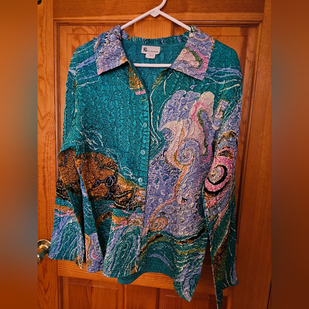 Fu Collection Turquoise and Violet Textured Jacket